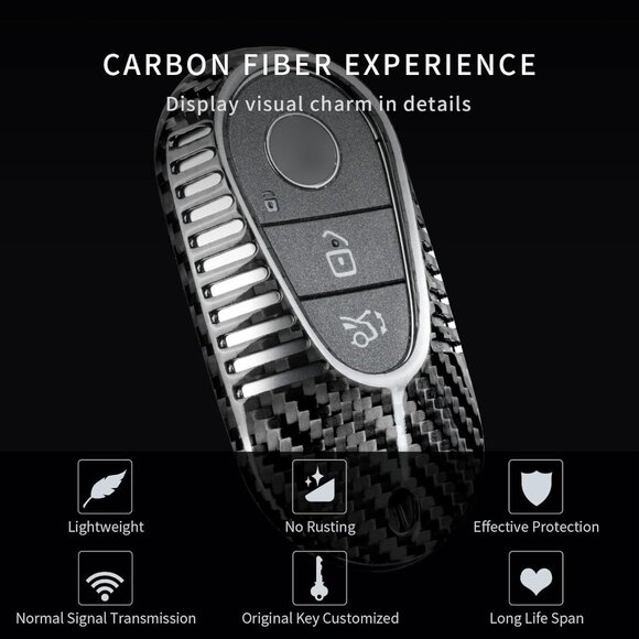 Mercedes-Benz Carbon Fiber Key Fob Cover Fits S, C, G, EQS, EQE 2020-2024 Models - Picture 4 of 7